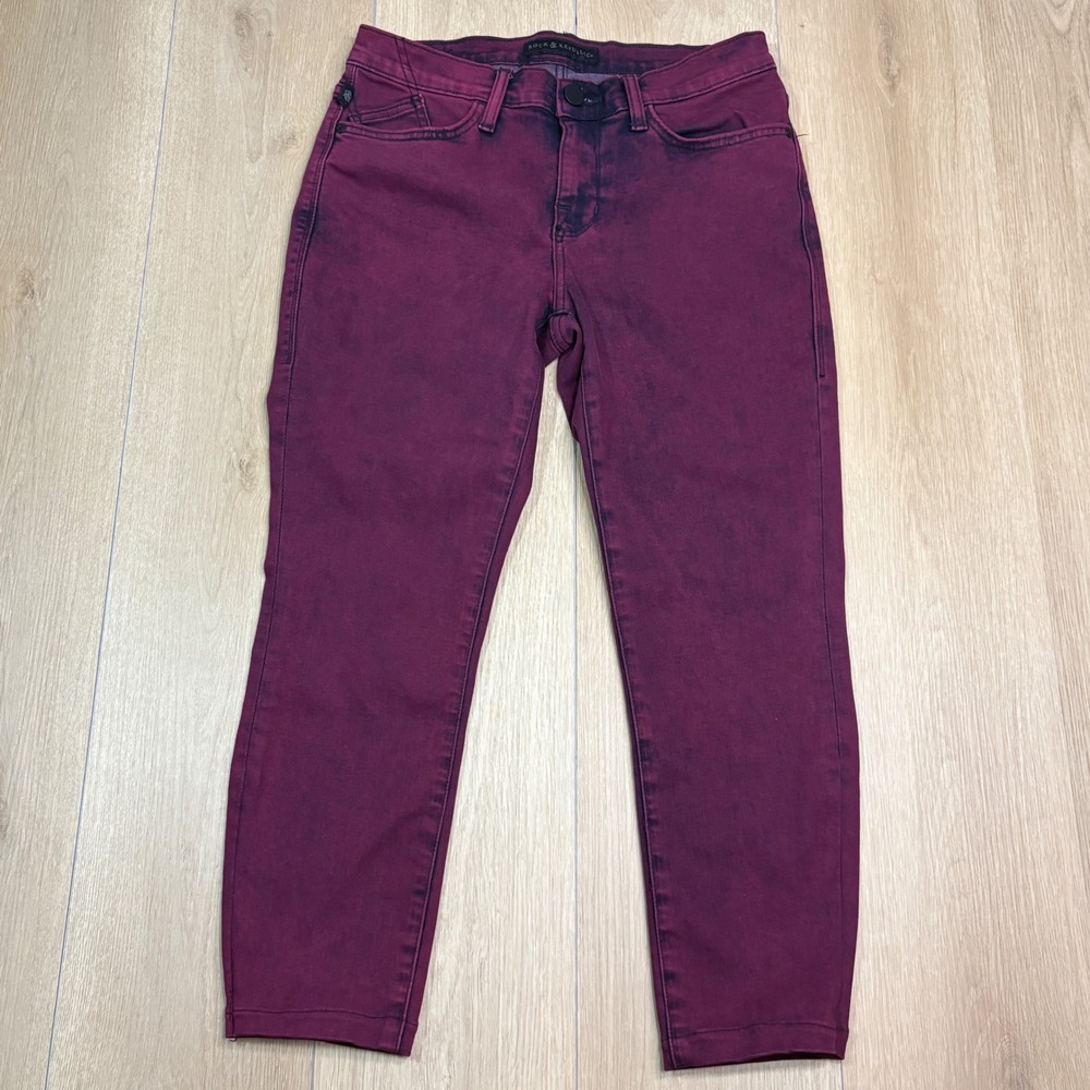 Rock & Republic Berlin Skinny Jeans Burgundy Acid Wash Mid Rise Size 8M Grunge